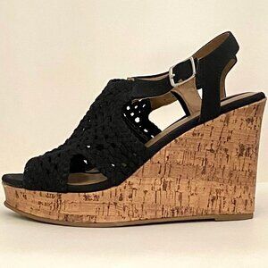 Cork Platform  Wedge Sandals with Mesh Top - Black - Size 7.5